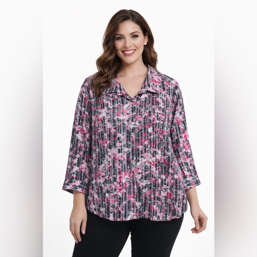 Christopher & Banks Pink and Gray Button Top